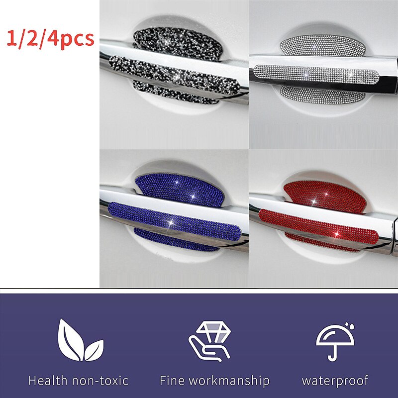 StarFire 1/2/4PCS Rhinestone Car Door Handle Stickers - Bling Car Accessories Crystal Glitter Door Handle Protector Stickers and Decals Scratch Safety Reflective Auto Sticker for Woman &amp Man