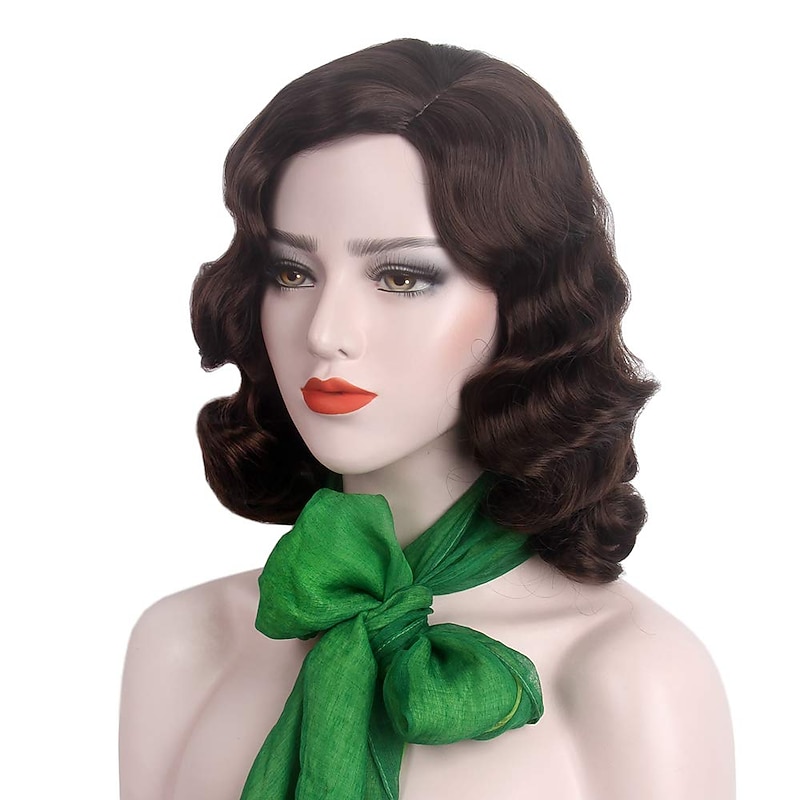 Brown 1920s Wig for Women Middle Long Flapper Wig Finger Wave Party Wig Synthetic Full Vintage Wigs for Womens Lady Cosplay Costume Fancy Dress 20s Wigs Halloween Wigs3