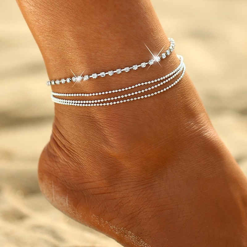 Ankle Bracelet Women's Body Jewelry For Holiday Beach Rhinestone Alloy Silver 1 PC