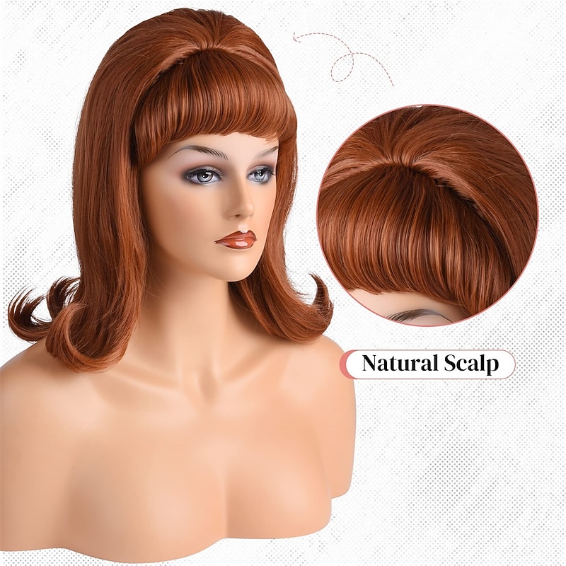 Retro Brown Wig 50s 60s 70s Wig with Bangs for Women Synthetic Hair for Carnival Costume Party Halloween Wigs4