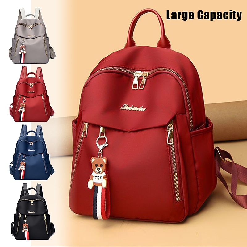 Women's Backpack Mini Backpack Commuter Backpack School Daily Solid Color Oxford Cloth Large Capacity Lightweight Durable Pendant Zipper Black Red Khaki - Main Image