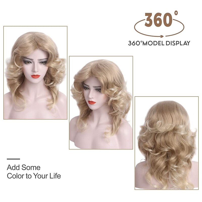 Blonde Curly Wigs for Women Long 70s 80s Disco Party Womens Hair Wig Natural Synthetic Hair Wigs for Lady Ladies Cosplay Anime Costume Anime Halloween Wigs3