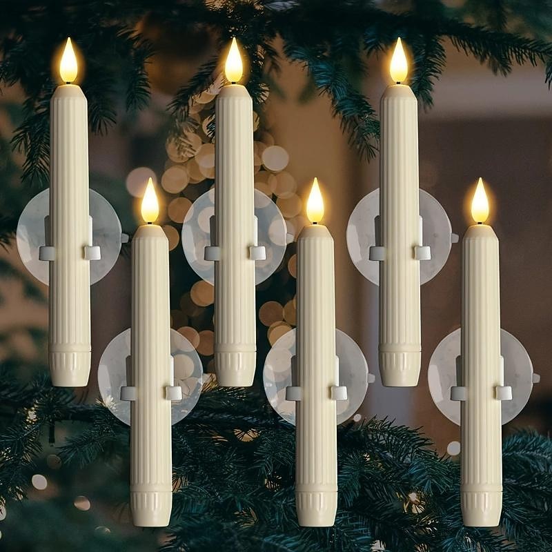 6pcs LED Taper Candles Flame Led Electronic Candle Warm Yellow Light with Suction Cups for Christmas Holidays New Year Window Fireplace Decoration for Halloween