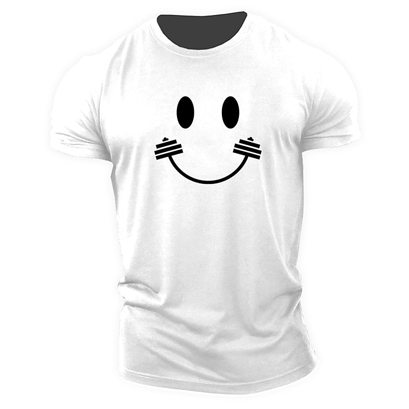 Men's Gym Workout Graphic T-Shirt with Barbell Smiley Face Design4