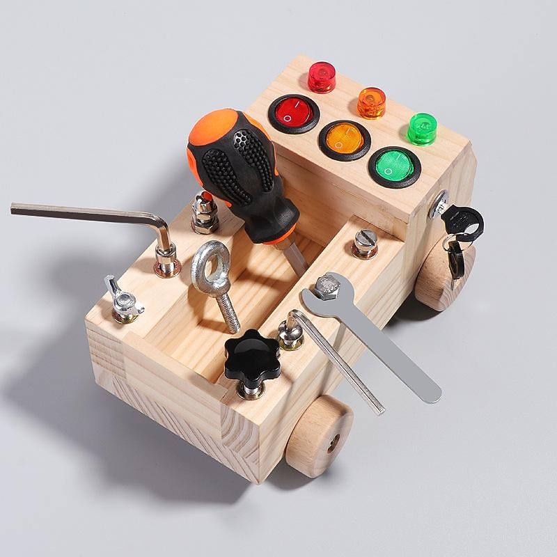 Wooden Led Switch Busy Board Disassembly Screw Nut Tool Car Montessori Early Education Educational Toys Go to School Holiday Gifts for Kids for Christmas Gifts4
