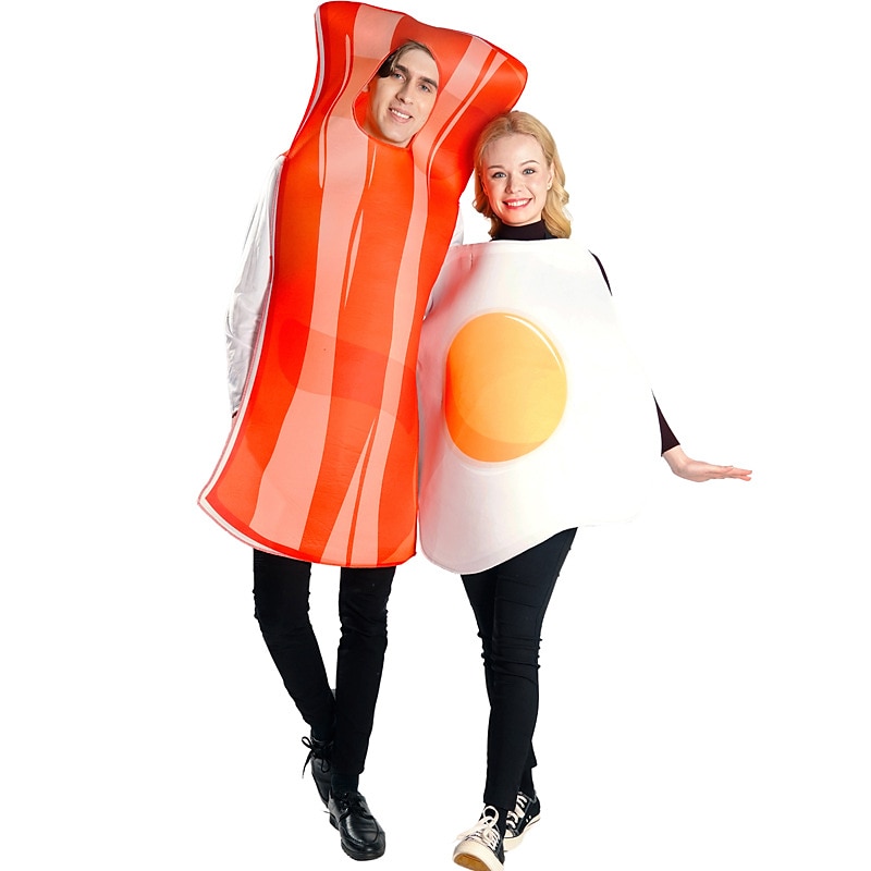 Couples Egg Bacon Strip Funny Costumes Halloween Group Couples Costumes Men's Women's Movie Cosplay Cosplay Costumes Funny Costume Yellow Red Leotard / Onesie Halloween Carnival Masquerade