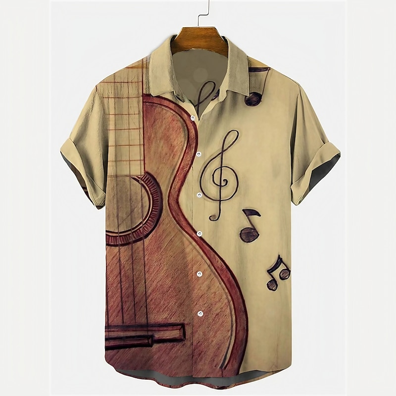 Men's Boardmasters Vintage Music Shirt Button Up Shirt Short Sleeve Fashion Streetwear Designer Outdoor Daily Summer Spring Turndown Print Black White Yellow Wine Blue