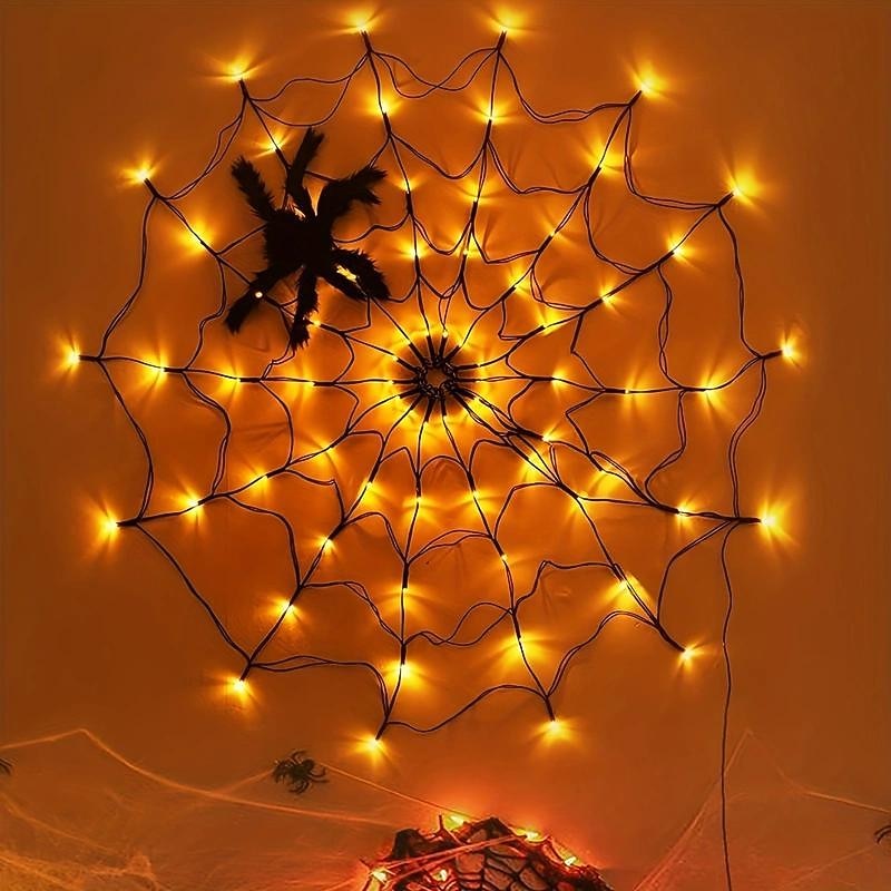 Spider Web Light Decoration Bedroom Party Bedroom Garden Yard Bar Haunted House Halloween Decoration Light String for Indoor and Outdoor (without Battery)4