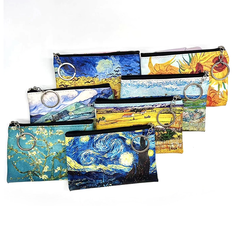 Women's Wallet Key Bag Coin Purse Credit Card Holder Wallet PU Leather Shopping Daily Zipper Print Large Capacity Waterproof Lightweight 3D Flower Halloween Moon bat Blue sky and white clouds3