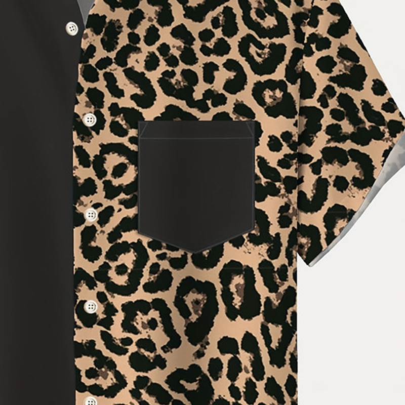 Men's Leopard Graphic Prints Shirt Western Shirt Button Up Shirt Short Sleeve Sports Fashion Streetwear Outdoor Daily Weekend Summer Spring Turndown Print Brown4