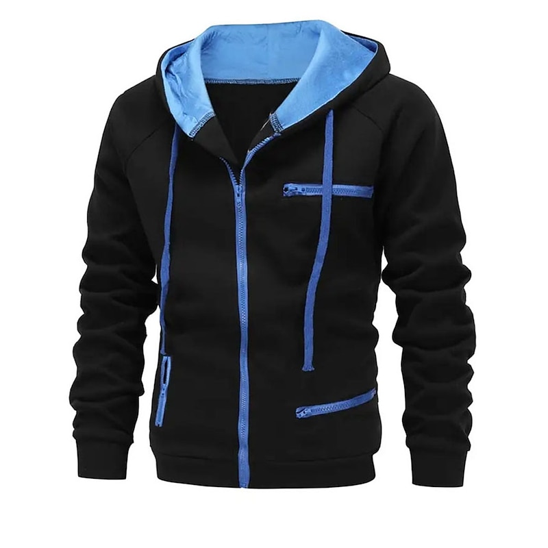 Men's Zip Up Hoodie Zip Up Hoodies Black White Wine Camel Dark Gray Hooded Color Block Zip Up Pocket Sports & Outdoor Daily Sports Polyester Streetwear Cool Casual Spring &  Fall Clothing Apparel