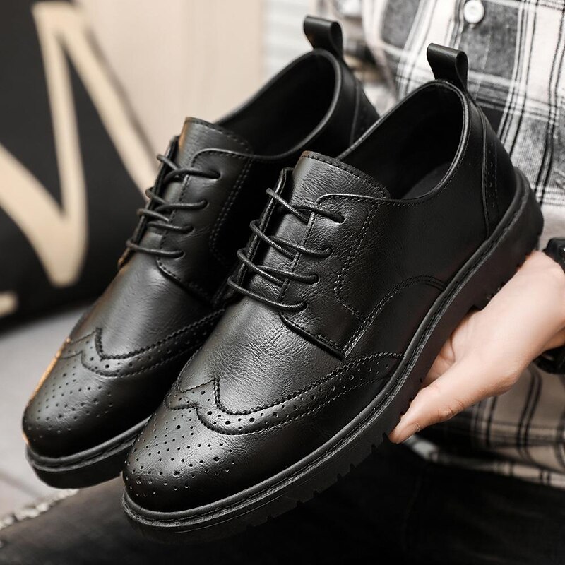 Men's Black Faux Leather Oxford Shoes – Classic Brogue Detailing with Durable Sole for Formal and Casual Wear2