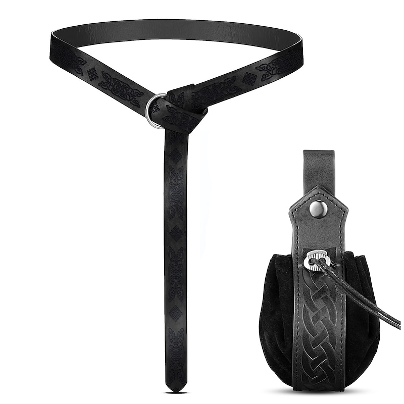 Set with Vikings Medieval Tunic Shirt Belt Pouch 3 PCS Pirate Outfits Vintage Renaissance 17th Century Warrior Knight Ritter Men's Vintage Cosplay Costume Event Party Stage LARP3