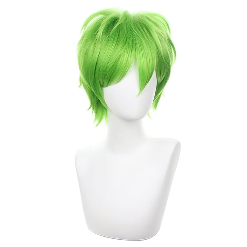 Green Cosplay Wig Short Spiky Fluffy Heat Resistant Layered Synthetic Hair Men Women Carnival Party Wig3