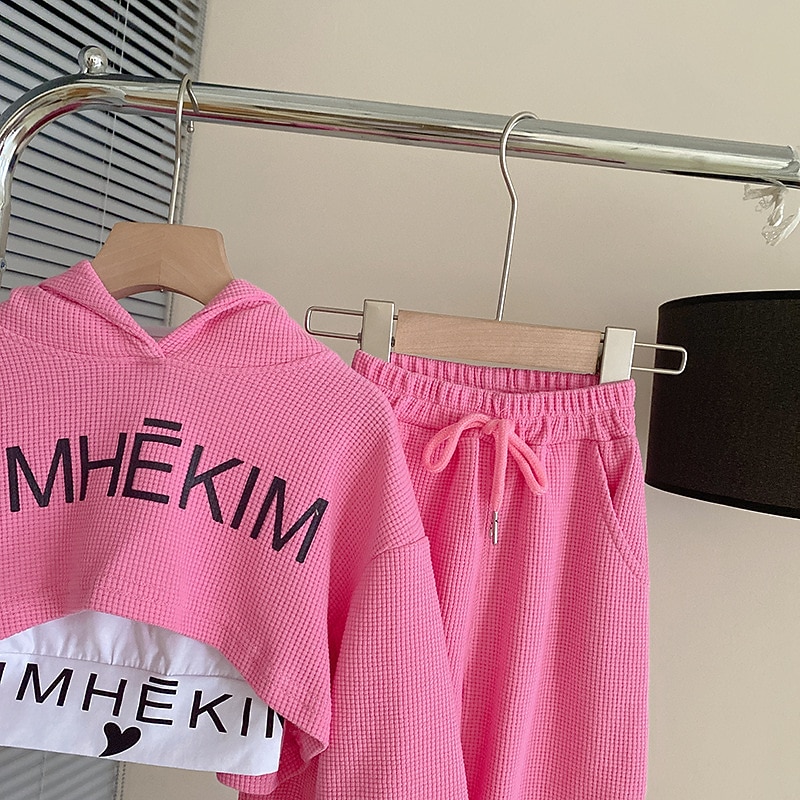 3 Pieces Kids Girls' Letter Embroidered Hoodie & Sweatpants Set Set Long Sleeve Fashion Outdoor Cotton 3-7 Years Spring Pink Gray4