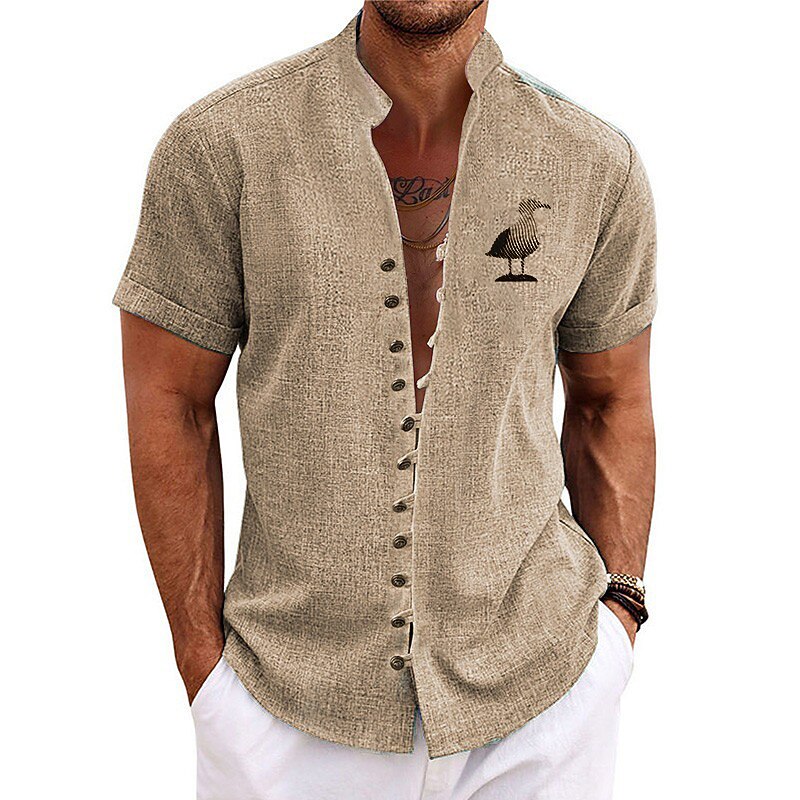 Men's Flamingo Tropical Shirt Summer Hawaiian Shirt Aloha Shirt Short Sleeve Shirt Stand Collar Fashion Streetwear Designer Outdoor Vacation Street Blue Green Khaki S M L4