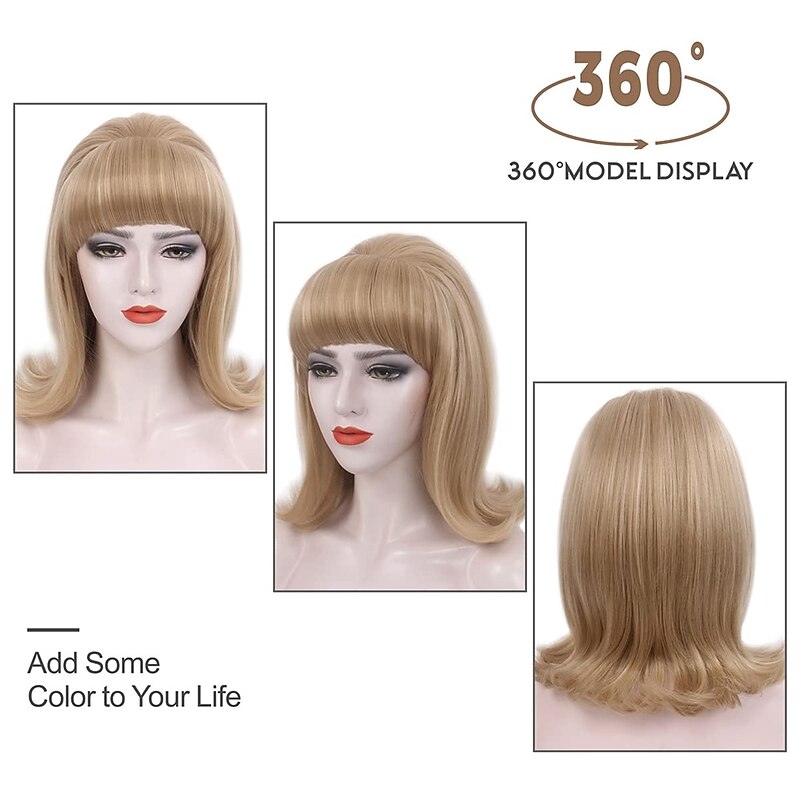 Blonde Beehive Wig With Bangs 50's Flip Wig For Women 60s 70s Party Costume Cosplay Carnival Halloween Wigs4