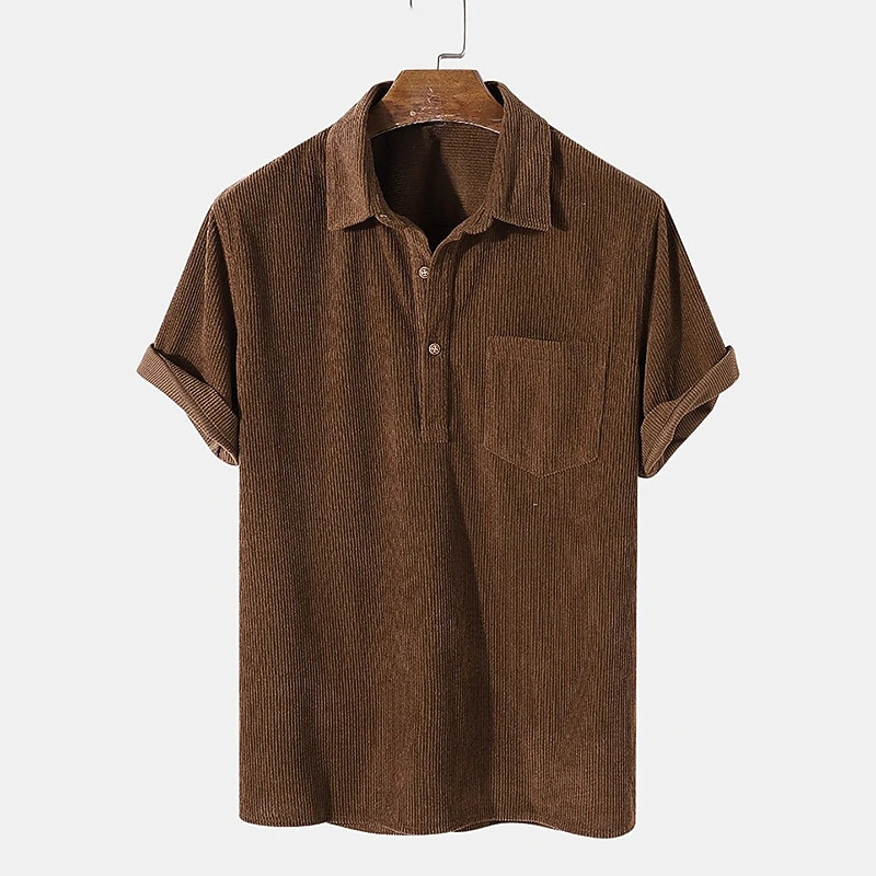Men's Button Up Shirt Casual Shirt Corduroy Shirt Black Yellow Brown Green Short Sleeves Plain Lapel Street Vacation Basic Clothing Apparel Fashion Leisure2