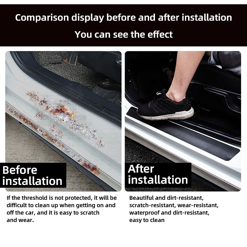 4PCs Car Door Stickers Universal Sill Scuff Anti Scratch Carbon Fiber Auto Door Sticker Car Accessories Styling3