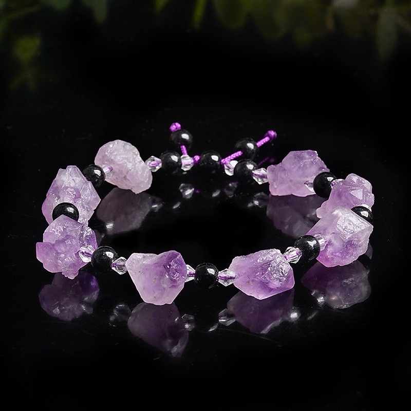 Natural Amethyst Original Stone Diy Bracelet Amethyst Cluster Shaped Bracelet Simple Jewelry Amethyst Obsidian Bracelet
