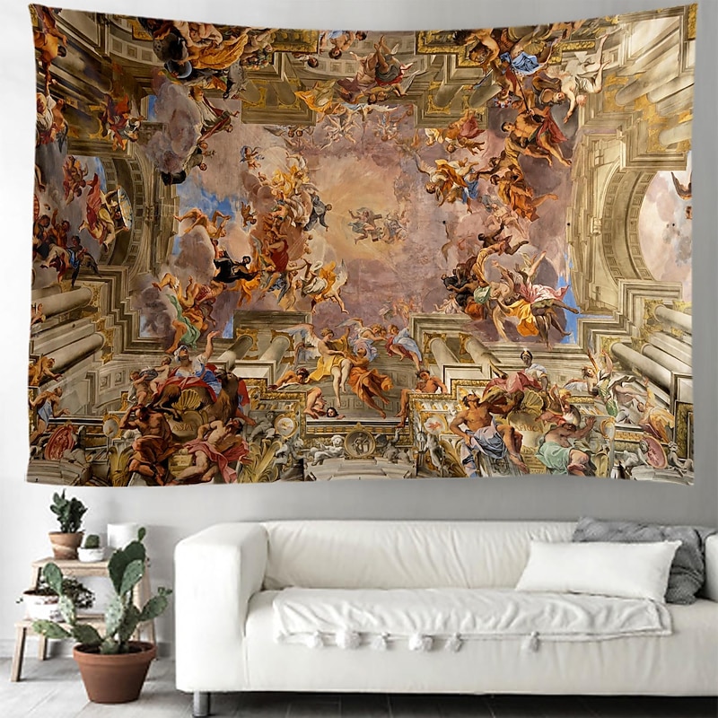 Vintage Renaissance Ceiling Hanging Tapestry Wall Art Large Tapestry Mural Decor Photograph Backdrop Blanket Curtain Home Bedroom Living Room Decoration