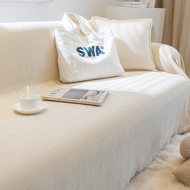 Chenille Sofa Blanket Sofa Slipcover Furniture Protector from Pet Scratch, Premium Throw Blankets,White