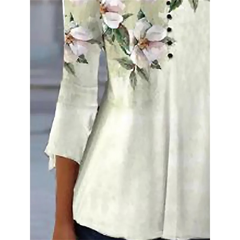 Women's T Shirt Daily Basic Floral Print 3/4 Length Sleeve Regular Tops Round Neck Casual Holiday Green Fall & Winter2