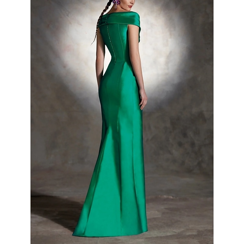 Sheath Cocktail Dresses Elegant Dress Formal Wedding Guest Asymmetrical Sleeveless Off Shoulder Satin with Ruffles Dresses2