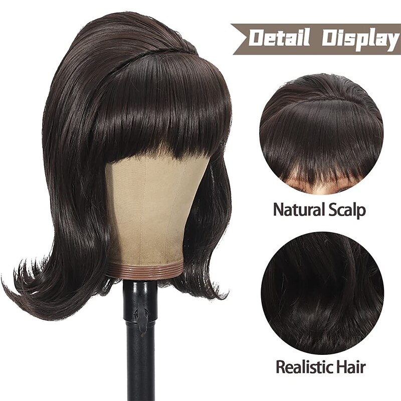 Daiaces Beehive Wig Retro Dark Brown 60s 70s Wig with Bangs Curly Synthetic Vintage Drag Queen Wigs Halloween Wigs3