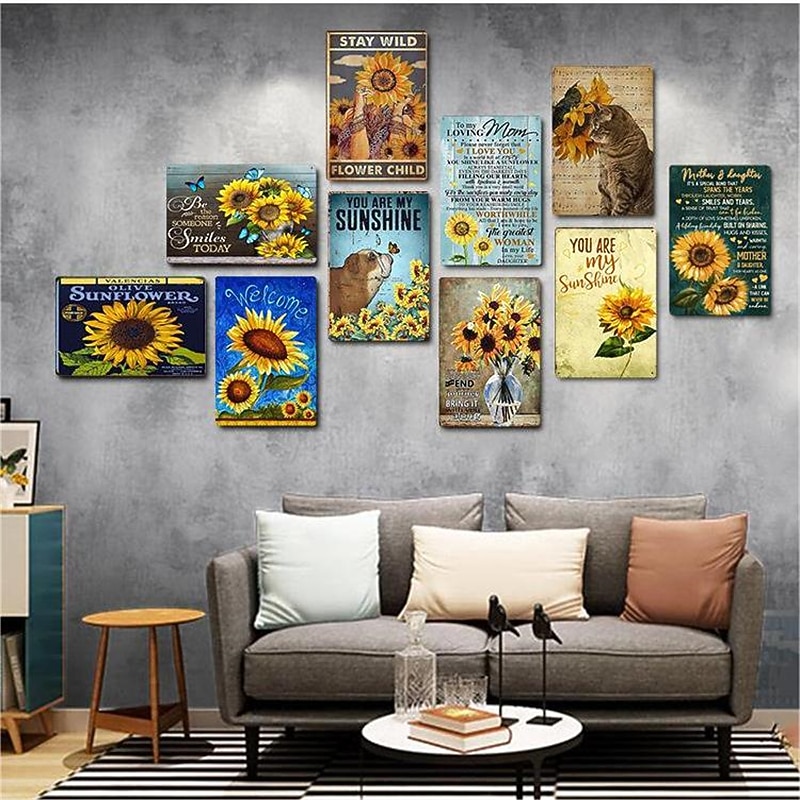 1pc Retro Metal Tin Sign Cat Sunflower Tin Sign Vintage Home Wall Decor, Painting Wall Hanging for Home Decor Wall Art Metal Tin Sign 20x30cm/8''x12''2