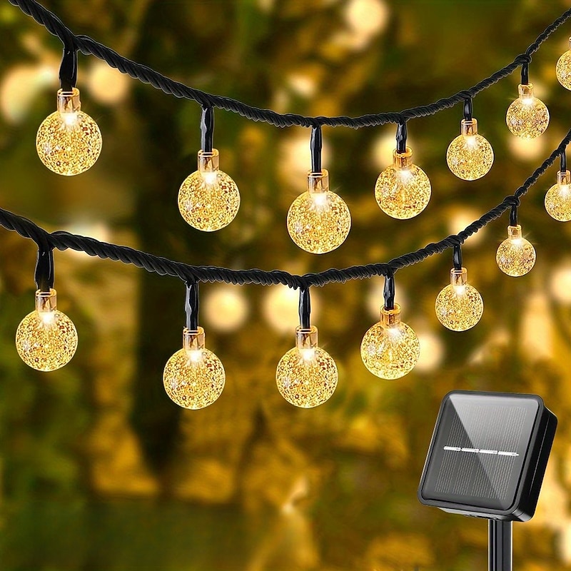 Solar Globe String Lights Outdoor 10M 50LEDs Crystal Ball Wedding Patio Lights, 8 Modes Waterproof for Garden, Lawn, Party, Wedding and Courtyard Decorations