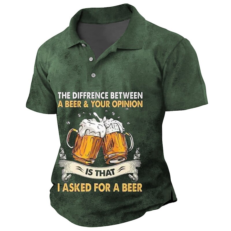 Men's Letter Graphic Prints Beer Polo Shirt Golf Shirt Short Sleeves Shirt Turndown Outdoor Street Black Red Navy Blue Green Print Clothing Apparel Sports Fashion Streetwear Designer3