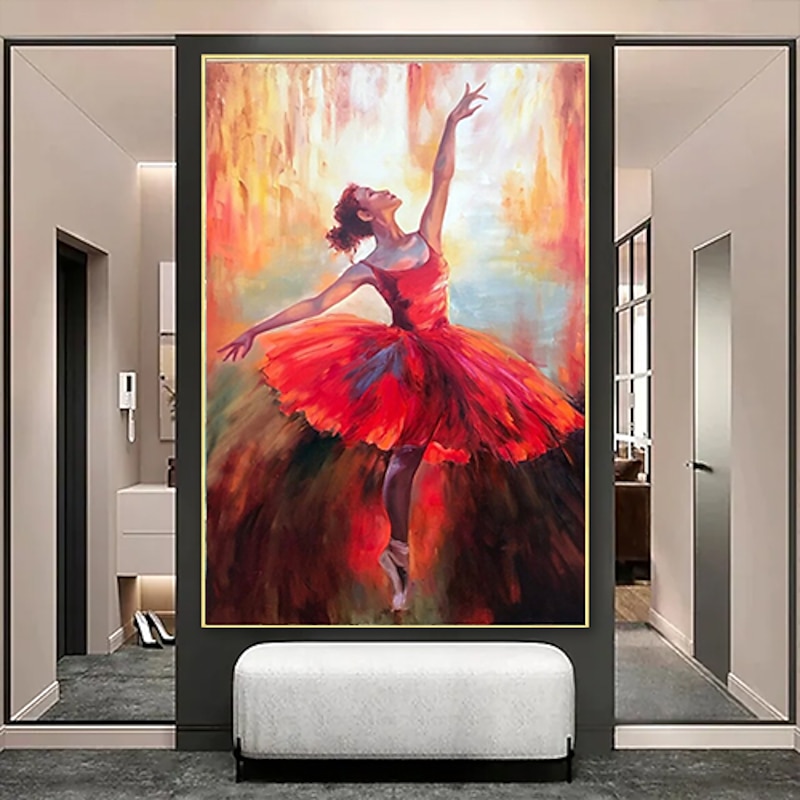 Handmade Hand Painted Ballerina Oil Painting Original Commission Painting Ballet Vertical Wall Art Fine Picture Red Wall Art Room Decor4