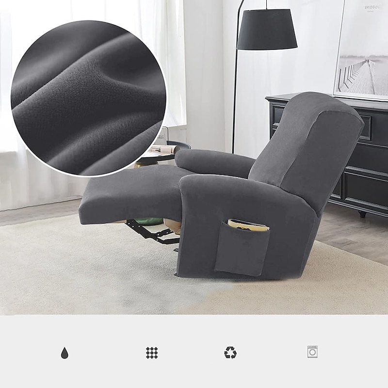 Stretch Velvet Recliner Couch Cover Burgundy , 4-Piece Soft Sofa Cover, Sofa Slipcover with Elastic Loop, Washable Furniture Protector for Kids, Pets, Dogs, Cats4