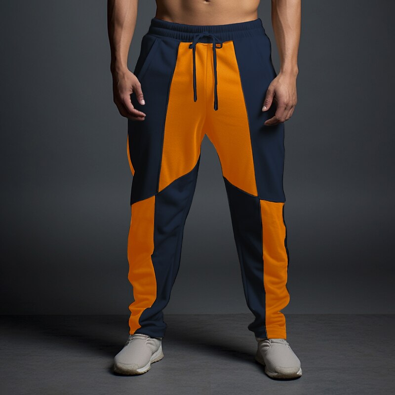 Men's Sweatpants Joggers Trousers Straight Leg Sweatpants Patchwork Drawstring Elastic Waist Color Block Comfort Breathable Casual Daily Holiday Sports Fashion White Orange2