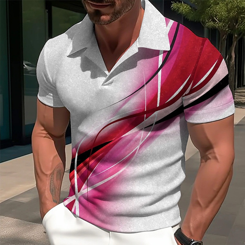 Men's Gradient Graphic Prints Geometry Polo Shirts Golf Shirt Short Sleeves Shirt Cuban Collar Outdoor Street Red Blue Green Print Clothing Apparel Fashion Designer Casual Breathable2