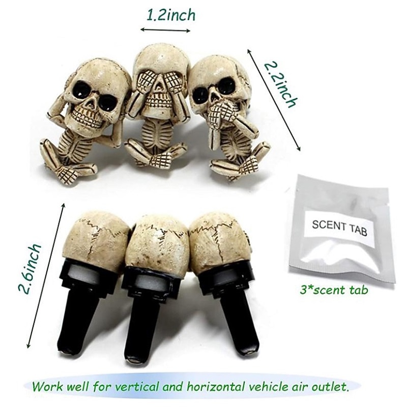 Car Air Fresheners Vent Clips Car Interior Accessories for Men Women Cute Skull Auto Air Conditioner Vent Clip Decor for Car Office Living Room Home Halloween Christmas Gift - 3PCS/Set2