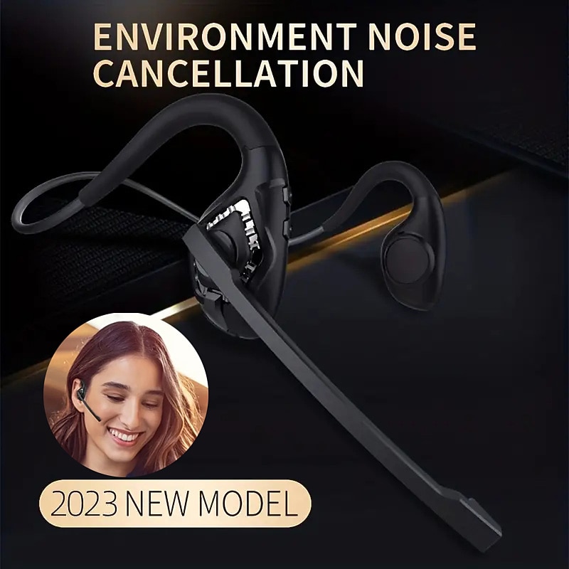 Open Ear Headset Wireless Air Conduction Stereo Headphone W/Noise-Cancelling Boom Mic Answer Phone Call Music Wireless Earphones For Running Driving Hiking Working