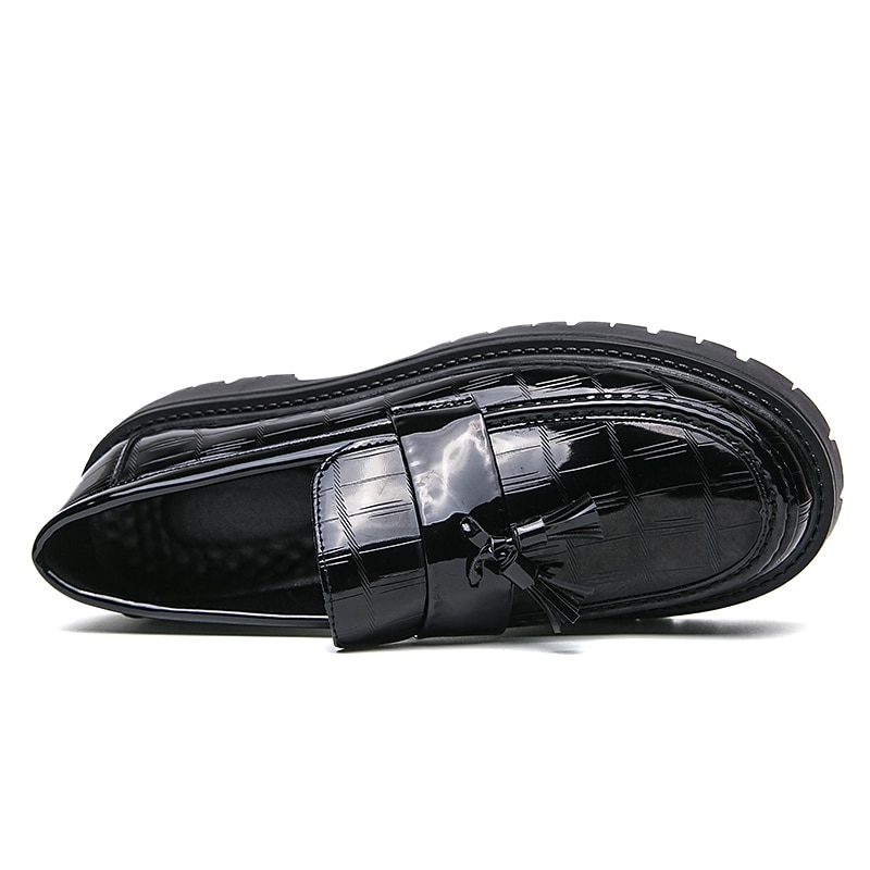 Men's Dress Loafers & Slip-Ons Tassel Shoes Lug Sole British Office & Career PU Leather Height Increasing Loafers Black Green Spring Fall2