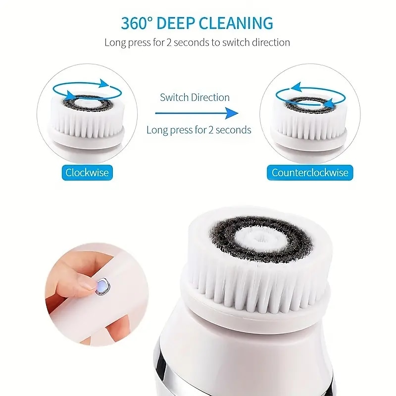 4-in-1 Electric Facial Cleansing Brush Facial Massager Facial Kit Set Face Wash Brush Facial Machine Exfoliating Brush And Face Massager Skin SPA Kit Waterproof Blackhead Acne Removal Pore Clean4