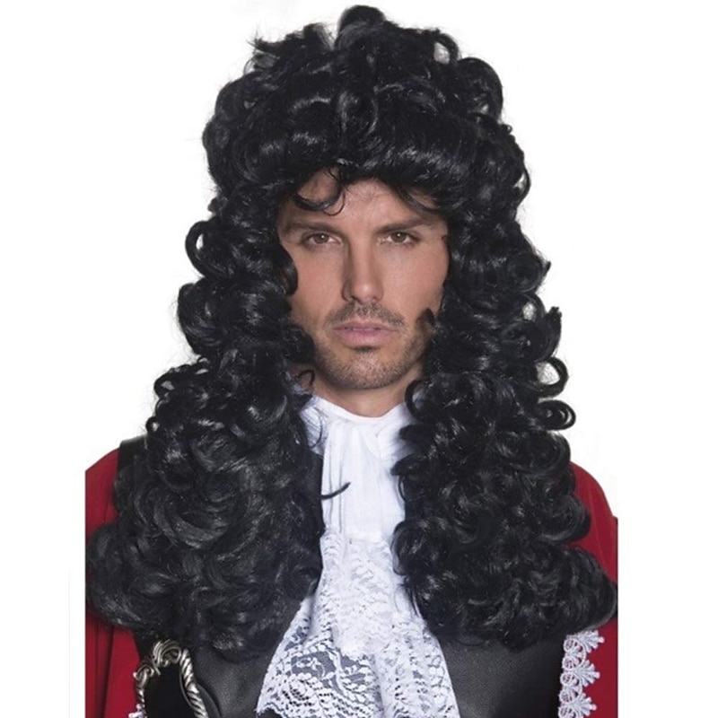 Synthetic Wig Captain Pirate Curly Asymmetrical Machine Made Wig Medium Length Black Synthetic Hair Men's Cosplay Soft Fashion Black Halloween Wigs