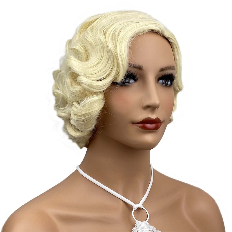 Finger Wave Wig Synthetic Hair for Women 1920s Vintage Cosplay Carnival Party Daily Everyday Wear Short Curly Wig Halloween Wigs2