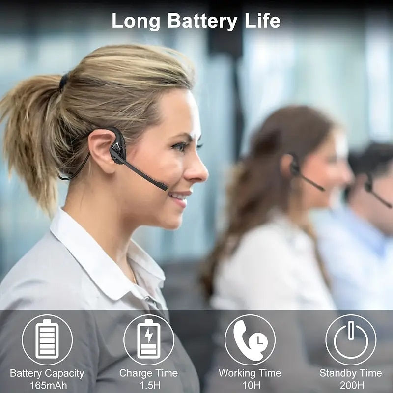 Open Ear Headset Wireless Air Conduction Stereo Headphone W/Noise-Cancelling Boom Mic Answer Phone Call Music Wireless Earphones For Running Driving Hiking Working3