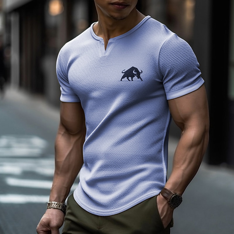 Men's Waffle T Shirt V Neck Clothing Apparel 3D Print Outdoor Daily Sports Short Sleeve Fashion Designer Basic4
