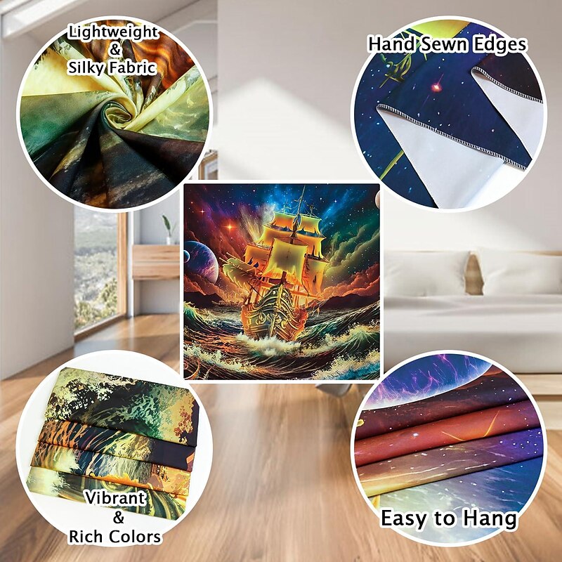 Blacklight Tapestry UV Reactive Glow in the Dark Glow Party Neon Psychedelic Trippy Misty Hanging Tapestry Wall Art Mural for Living Room Bedroom Ocean Wave3