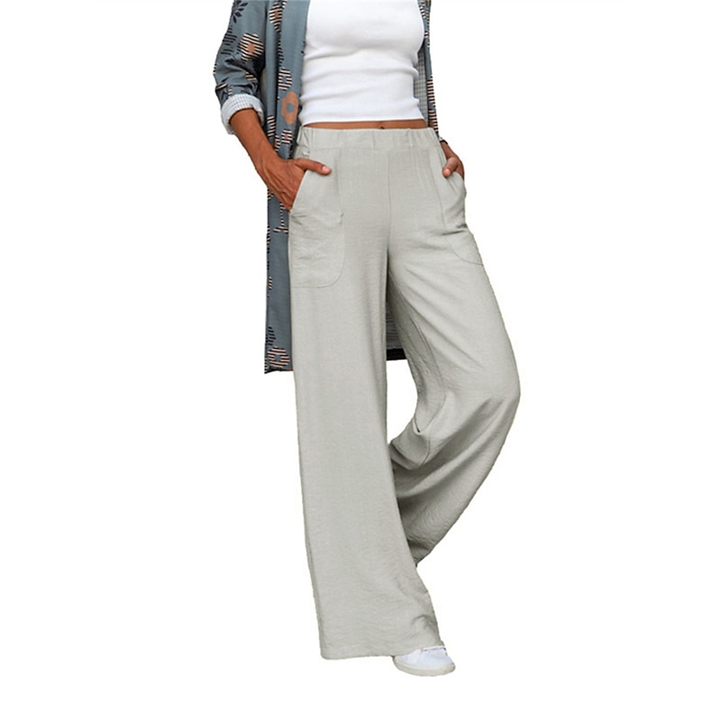 Women's Wide Leg Pants Trousers Baggy Pants Fashion Streetwear Full Length Mid Waist Plain Pocket Elastic Waist Baggy Breathability Soft Comfortable Micro-elastic Street Daily Going out Apricot Black4