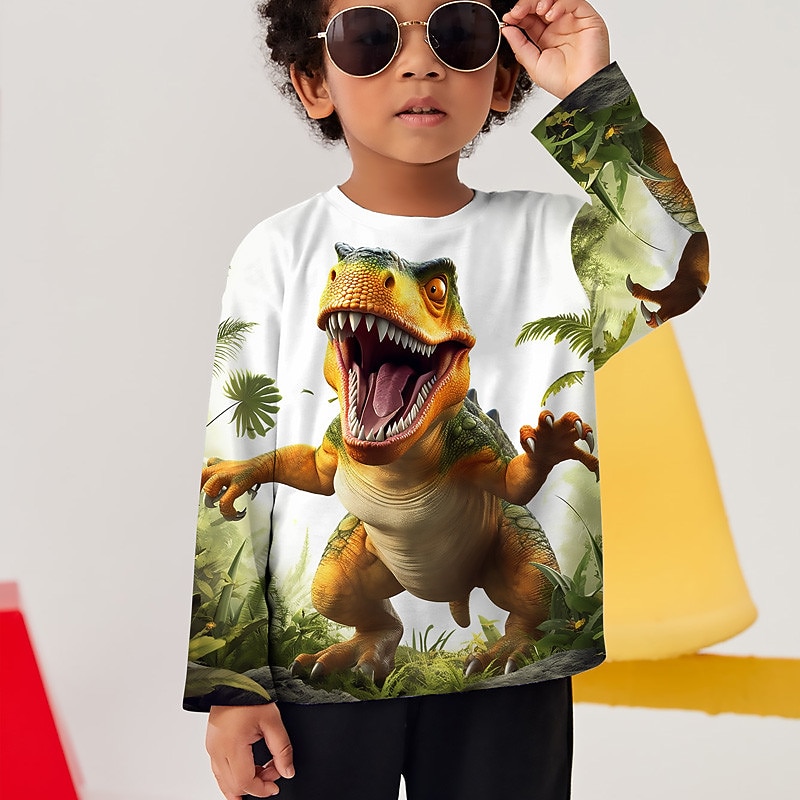 Boys 3D Graphic Animal Dinosaur T shirt Tee Long Sleeve 3D Print Summer Spring Fall Sports Fashion Streetwear Kids 3-12 Years Outdoor Casual Daily Regular Fit3