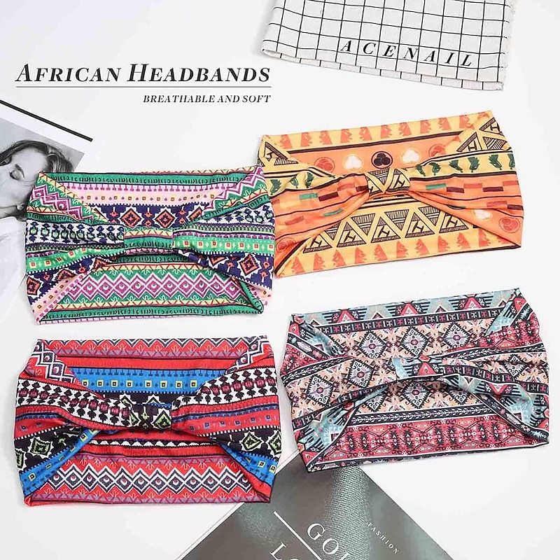 1PC African Headbands for Women Wide Knotted Headband Turban Elastic Hairbands Non Slip Hairband Floral Boho Head Bands Workout Head Wraps Running Yoga Cotton Head Scarfs Bohemian Hair Accessories for Women and Girls2