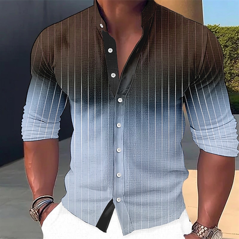 Men's Gradient Striped Geometric Pattern Shirt Button Up Shirt Long Sleeve Fashion Streetwear Designer Outdoor Casual Daily Summer Spring Fall Stand Collar Print Pink Blue Green Khaki Gray2