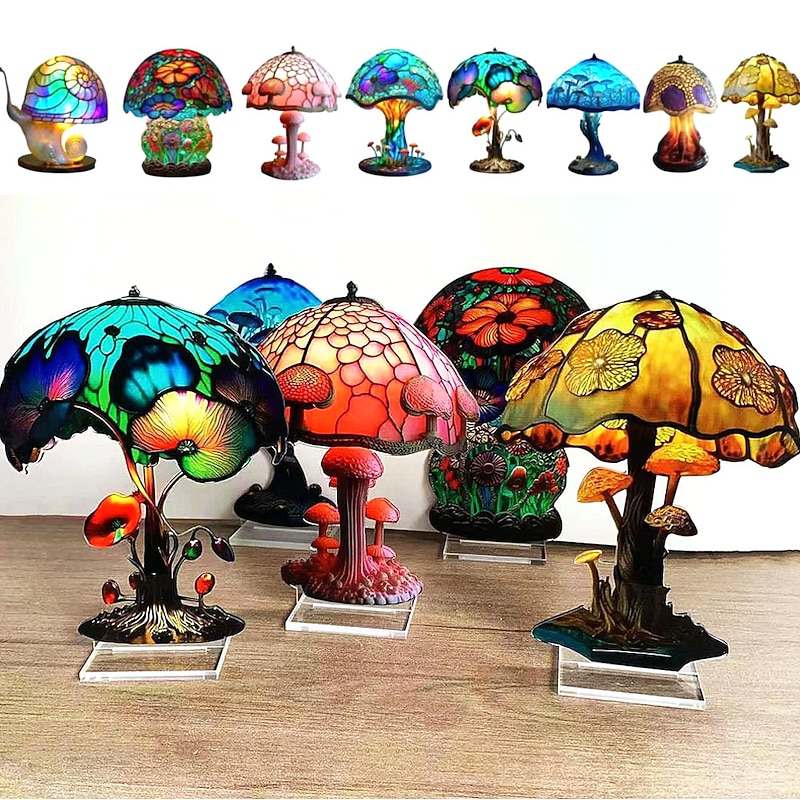 Mushroom Decoration Acrylic Double-sided Desktop Decoration Flowers Octopus Snail Plants Handicraft Decoration Home Office Decor